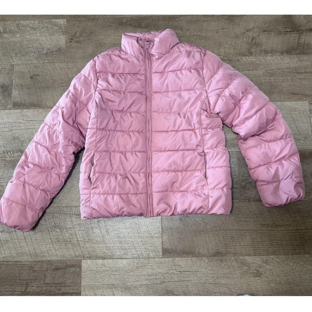 The Children's Place Girls Pink Puffer Jacket Quilted Full Zip Coat XL 14